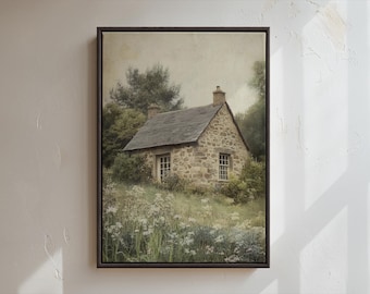 Countryside Painting Print | Cottage Wall Art | Cottage Garden Wall Decor | Floral Cottage Art |  Peaceful Nature Art | Shabby Chic Wall Art