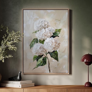 Floral Painting Print Wall Art | White Hydrangea Wall Decor | Hydrangea Wall Art | Floral Art | Elegant Flowers Art | Textured Painting