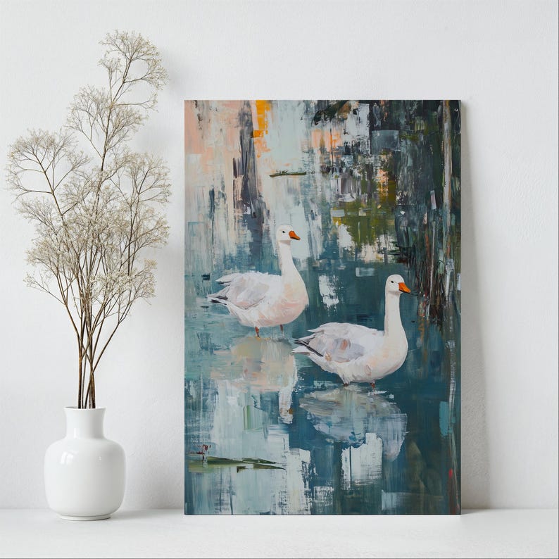 Cute Goose Print Wall Art | Cute Ducks Painting | Abstract Bird Art ...