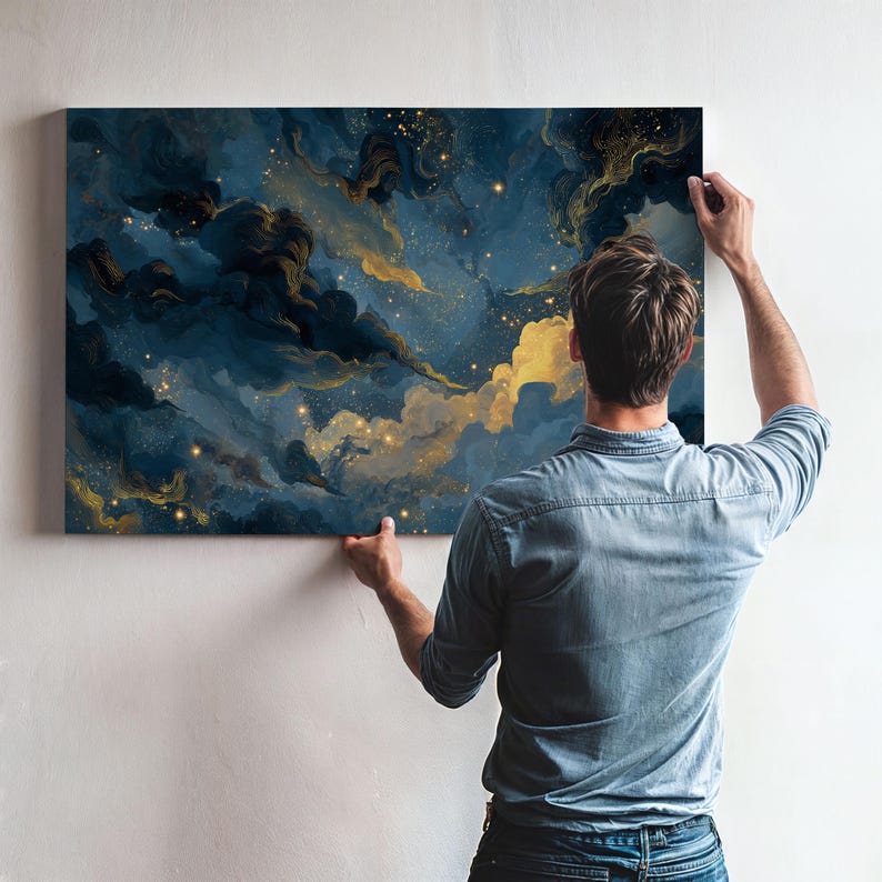 Starry Night Wall Art Print Celestial Cloud Painting Galaxy Wall Decor ...