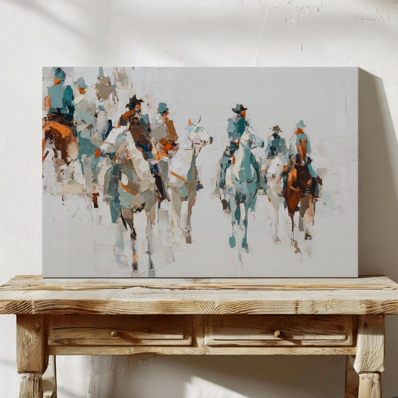 Abstract Cowboy Art Print, Modern Western Horse Rider Painting ...