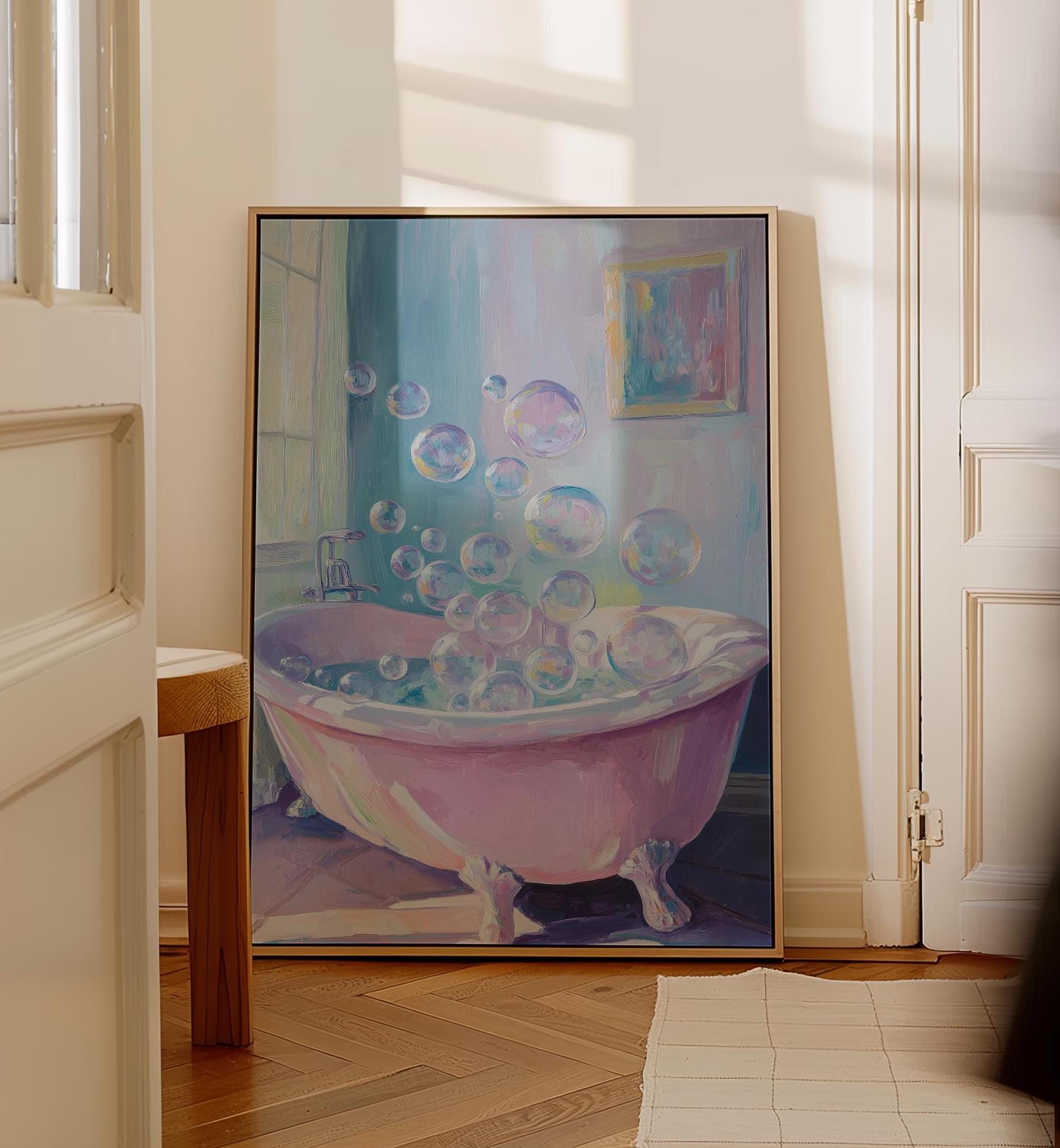 Bathtub Painting Print Wall Art | Bubble Bath Artwork | Bathroom