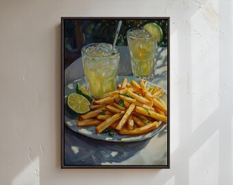 French Fries Painting Print | Margarita Art | Cocktail and Snack Art | Casual Dining Art | Food and Drink Painting | Chic Kitchen Wall Art
