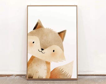 Cute Fox Nursery Art Print, Scandinavian Nursery Decor, Woodland Animal Art, Baby Room Decor, Gender Neutral Nursery Decor