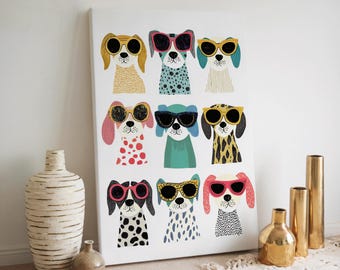 Dog Sunglasses Art Print | Cute Dog Wall Art | Colorful Dog Print | Dog Illustration Poster | Funny Dog Art | Pop Art Dog | Dog Lovers Gift