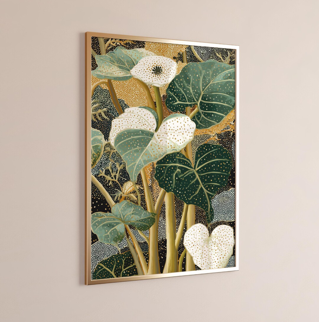 Modern Botanical Art Print, Abstract Leaf Painting With Dotted Pattern ...