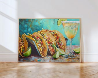 Taco Painting Print | Taco Wall Art | Mexican Cuisine Art | Cocktail Art | Food and Drink Painting | Modern Kitchen Decor | Taco Tuesday