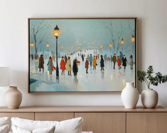 Winter Ice Skating Scene Art Print, Snowy Park Painting, Impressionist Winter Landscape Art, Cozy Holiday Home Decor, Christmas Gift Art