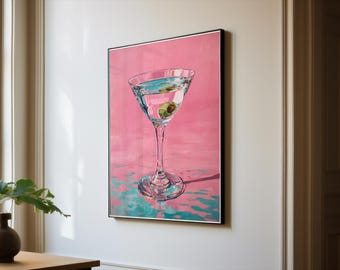 Martini Wall Art Print, Cocktail Painting, Modern Glam Bar Wall Decor, Trendy Pop Wall Art for Stylish Kitchen Dining Room or Home Bar