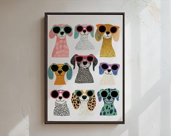 Dog Sunglasses Art Print | Cute Dog Wall Art | Colorful Dog Print | Dog Illustration Poster | Funny Dog Art | Pop Art Dog | Dog Lovers Gift