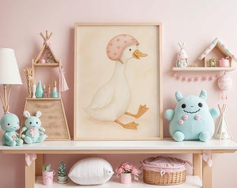 Goose Nursery Wall Art | Watercolor Goose Art Print | Whimsical Animal Art | Baby Animal Art | Trendy Print for Kid | Kids Wall Art Gift