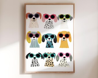 Dog Sunglasses Art Print | Cute Dog Wall Art | Colorful Dog Print | Dog Illustration Poster | Funny Dog Art | Pop Art Dog | Dog Lovers Gift