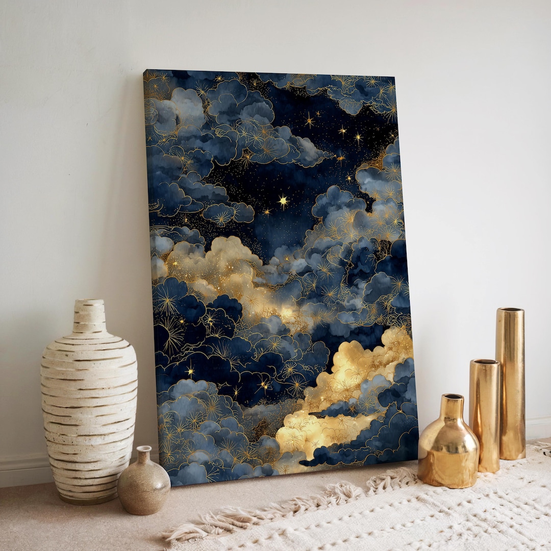 Starry Night Wall Art Print Celestial Cloud Painting Galaxy Wall Decor ...