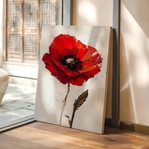 Red Poppy Print Wall Art | Poppy Painting Print | Floral Modern Art | Botanical Painting | Elegant Flowers Wall Decor | Red Floral Painting