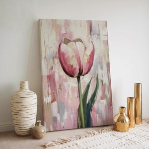Floral Painting Print Wall Art | Pink Tulip Painting Print | Floral Modern Art | Botanical Painting | Elegant Flowers Wall Decor