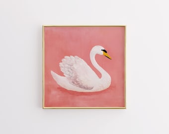 White Swan Painting Print, Pink Swan Wall Art, Romantic Bird Wall Decor, Swan Canvas Wall Art, Bird Lovers Art, Whimsical Swan Artwork