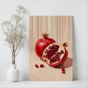 Pomegranate Painting Print | Pomegranate Wall Art | Pomegranate Poster | Pastel Fruit Artwork | Tropical Kitchen Decor | Summer Fruit Decor