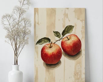 Red Apple Painting Print | Apple Art | Botanical Wall Art | Red Apple Poster | Country Kitchen Decor | Modern Fruit Art | Still Life Fruit