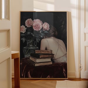 Dark Romantic Painting Print | Elegant Woman Wall Art | Delicate Feminine Art | Moody Floral Still Life | Elegant Woman Art | Gift For Her