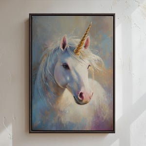 Unicorn Painting Print Wall Art | Vintage Unicorn Art | Whimsical Unicorn Decor | Fairy Tale Wall Art | Dreamy Artwork | Animal Painting