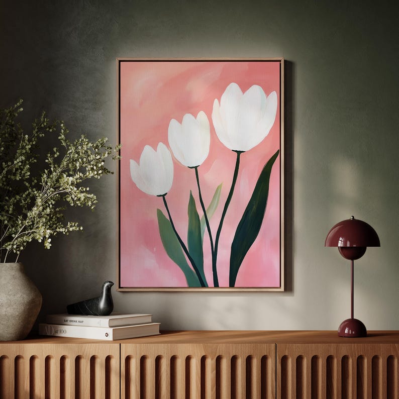Floral Painting Print | White Tulip Wall Art | Floral Modern Art ...