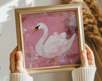 White Swan Painting Print, Pink Swan Wall Art, Romantic Bird Wall Decor, Swan Canvas Wall Art, Bird Lovers Art, Whimsical Swan Artwork