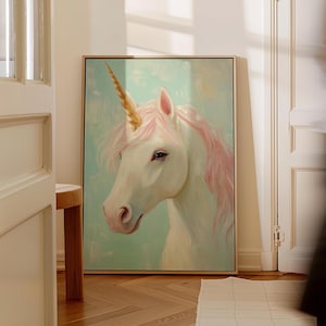 Unicorn Painting Print Wall Art | Vintage Unicorn Art | Whimsical Unicorn Decor | Fairy Tale Art | Dreamy Art | Mystical Animal Painting