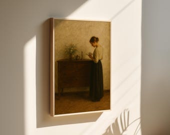 Moody Vintage Woman Reading Art Print | Antique Book Lover Wall Art | Library or Study Decor | Elegant Old World Painting Style for Home