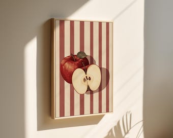 Red Apple Painting Print | Apple Art | Botanical Wall Art | Red Apple Poster | Country Kitchen Decor | Modern Fruit Art | Still Life Fruit