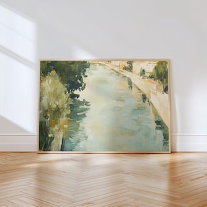 Impressionist River Painting Print | Cityscape Wall Decor | Pastel Urban Landscape Artwork | Modern River City Art | Urban River Scene Art