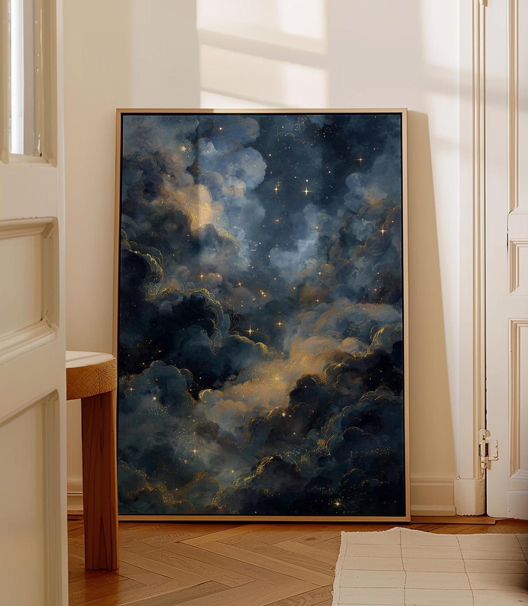 Starry Night Wall Art Print Celestial Cloud Painting Galaxy Wall Decor ...