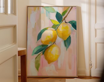 Lemon 0il Painting Print | Citrus Artwork | Whimsical Lemon Tree Art | Botanical Wall Art | Dreamy Fruit Painting | Kitchen Art Decor
