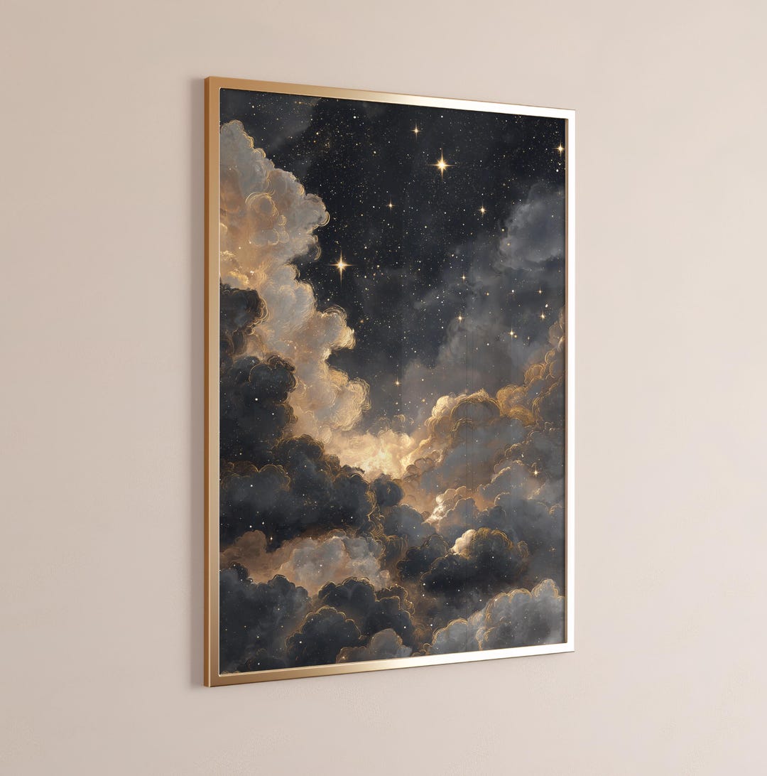 Starry Night Wall Art Print Celestial Cloud Painting Galaxy Wall Decor ...
