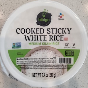 Add On-Cooked Sticky White Rice 1 pack - ADD ON ONLY to Snack Box Orders, Microwavable White Rice, Medium Grain Rice, One Portion 210 gram