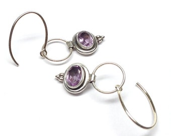 Amethyst Drop Earrings on Circle Wires with Oval Earwires