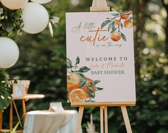 Little Cutie Baby Shower Welcome Sign: Orange Citrus Theme (Digital Download)  18x24/24x36 inches