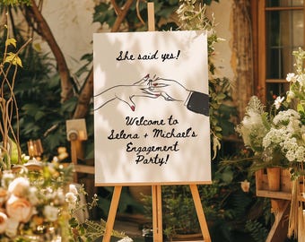 Hand-Drawn Engagement Party Welcome Sign: Elegant Baroque Design (Digital Download, 18x24 & 24x36in PDF Template)