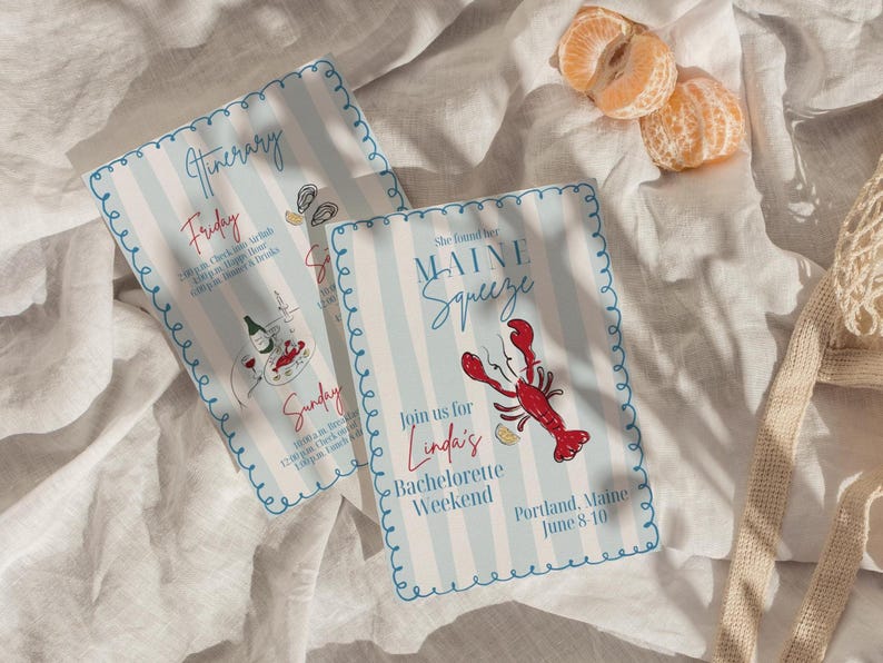 Maine Coastal Bachelorette Invitation: Lobster Theme (Editable, Digital PDF) image 2