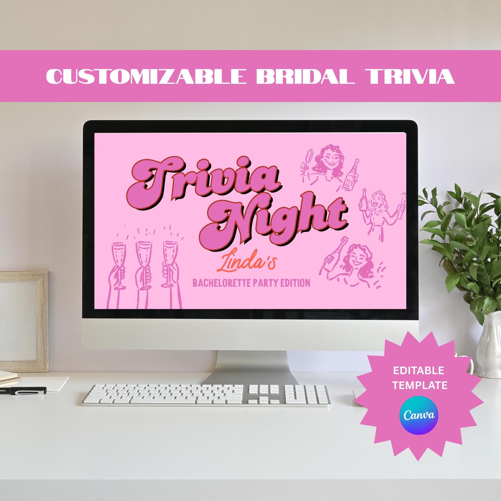 Bridal Party Trivia Game, Editable Party Game, Bachelorette Trivia, Customizable, Canva, Interactive, Bach Weekend, Bridal Shower, Fun