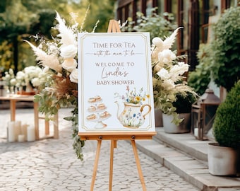 Vintage Wildflower Tea Party Baby Shower WELCOME SIGN Time for Tea with the Mom Mum to Be Shower Digital Template A baby is Brewing