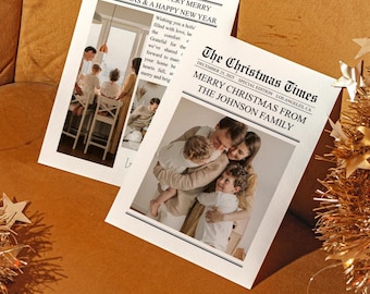 Editable Christmas Newspaper Card: 5x7 Canva Template (Digital Download)
