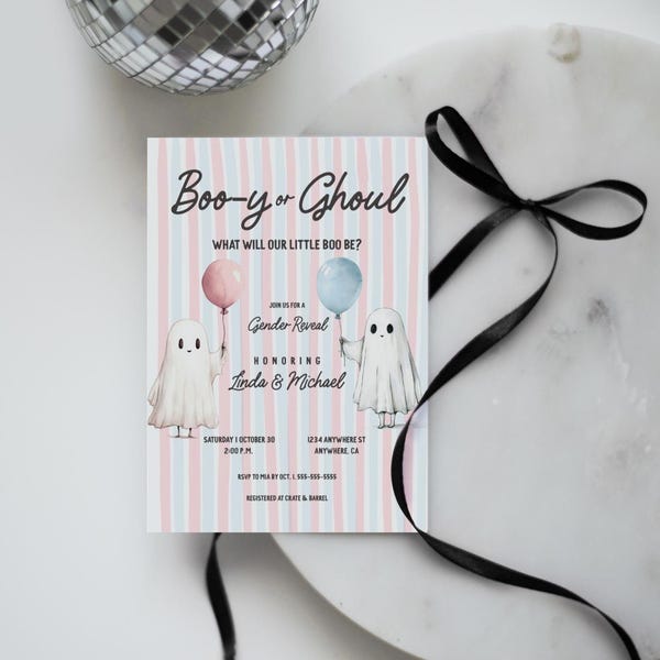 Halloween Gender Reveal Invitation: Little Boo Ghost Theme (Editable Template, Instant Download)