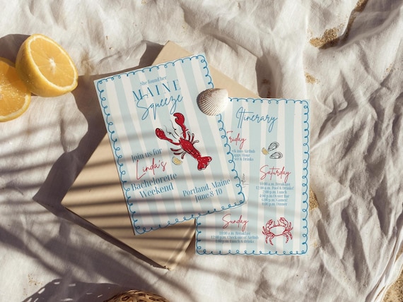 Maine Coastal Bachelorette Invitation: Lobster Theme (Editable, Digital PDF)