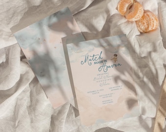Celestial Bridal Shower Invitation: Elegant Clouds, Editable Template (PDF & JPG Files)
