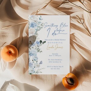 Something Blue Bridal Shower Invitation Template, Vintage Blue Floral Bridal Shower Invite, Chinoiserie Bridal Shower Invitation