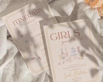 Girls Gone Mild Bachelorette Invitation: Editable Itinerary (Canva)