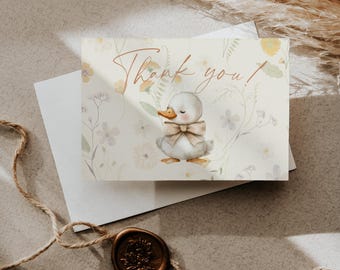 Duckling Baby Shower Thank You Card | Vintage Wildflower Design (Digital PDF)