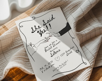 Whimsical Bridal Shower Invitation: Hand-Drawn Baroque Design (Digital Template 5x7" PDF)