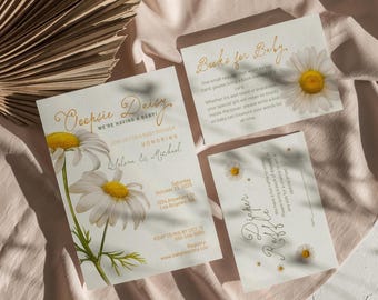Daisy Baby Shower Invitation Set: Editable Floral Invite (Digital Download, 5x7 & Inserts)