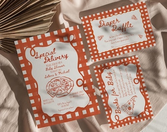 Pizza Baby Shower Invitation Set: Editable Canva Template (Digital Download